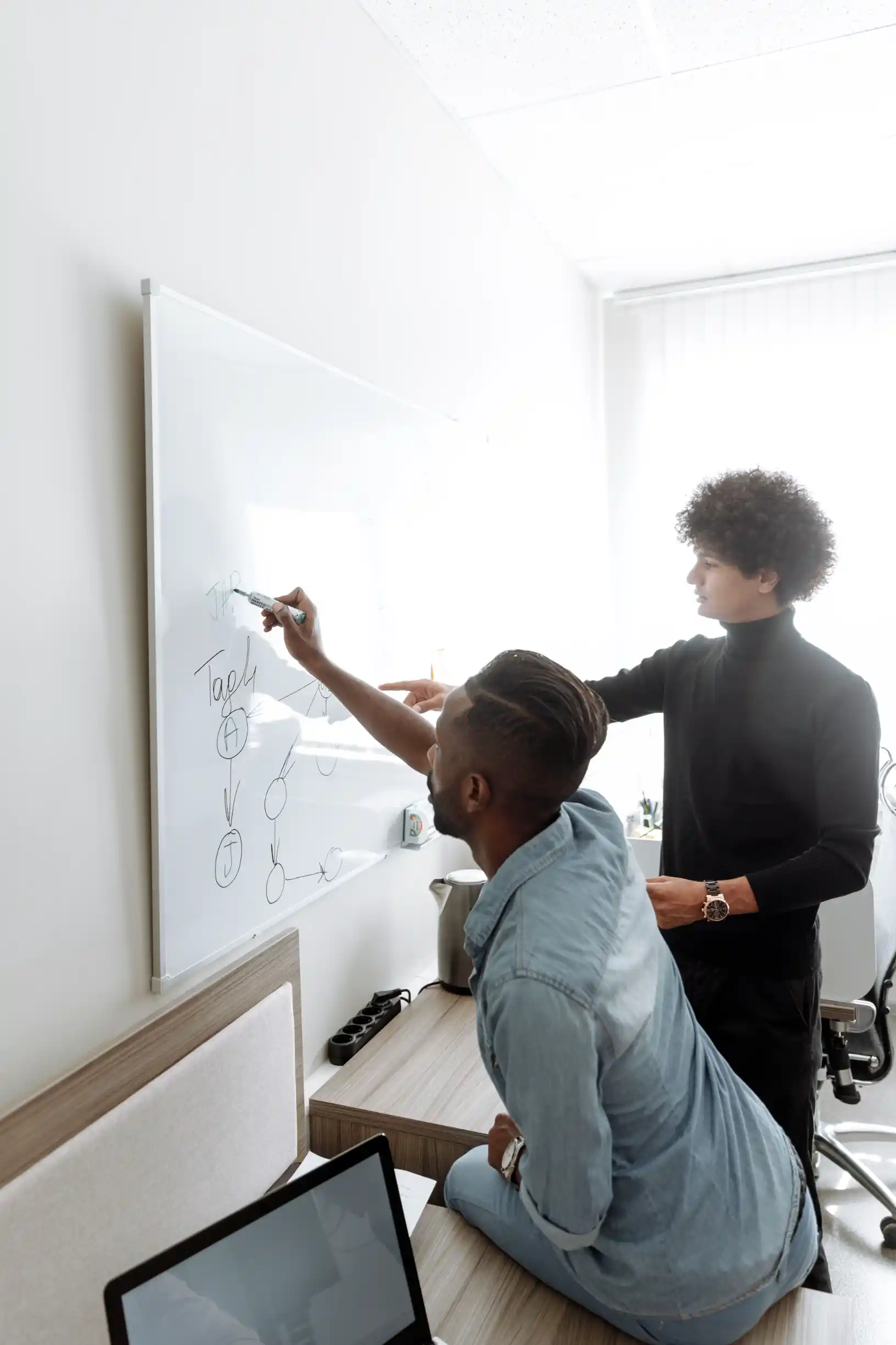 Founders planning a go-to-market strategy with notes and a laptop